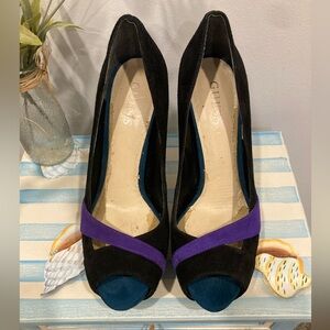 Guess Isila Multicolor Suede Peep-Toe Platform Heels Size 8.5